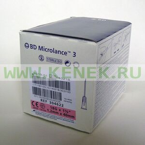 BD Microlance Игла одноразовая инъекционная стерильная 18G (1,2 x 40 мм) тонкая стенка, короткий срез