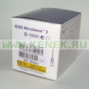BD Microlance Игла одноразовая инъекционная стерильная 20G (0,9 x 25 мм) тонкая стенка [100шт/уп]