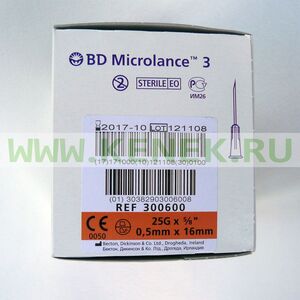 BD Microlance Игла одноразовая инъекционная стерильная 25G (0,5 x 16 мм) [100шт/уп]
